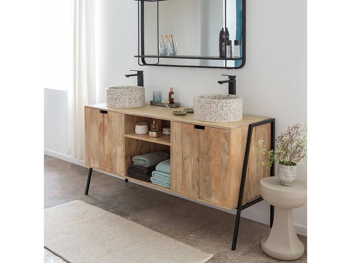 Meuble sous vasque en bois de manguier et métal Jeanne