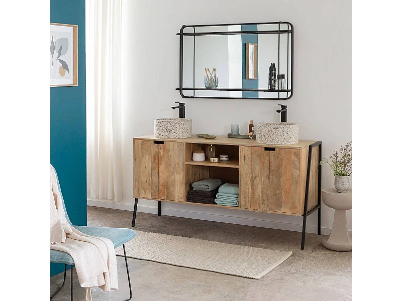 Meuble sous vasque en bois de manguier et métal Jeanne