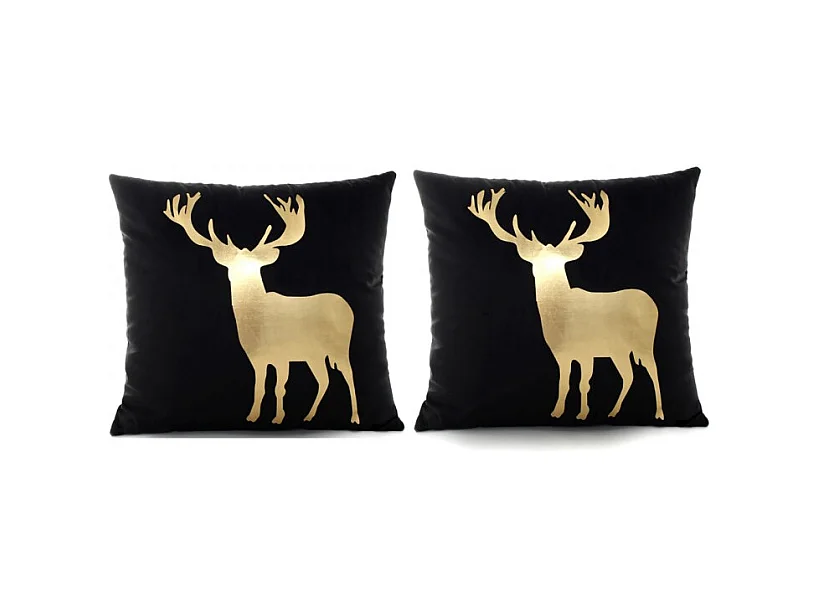 Lot de 2 coussins 45 x 45 cm velours noir et cerf doré - CERF DORÉ