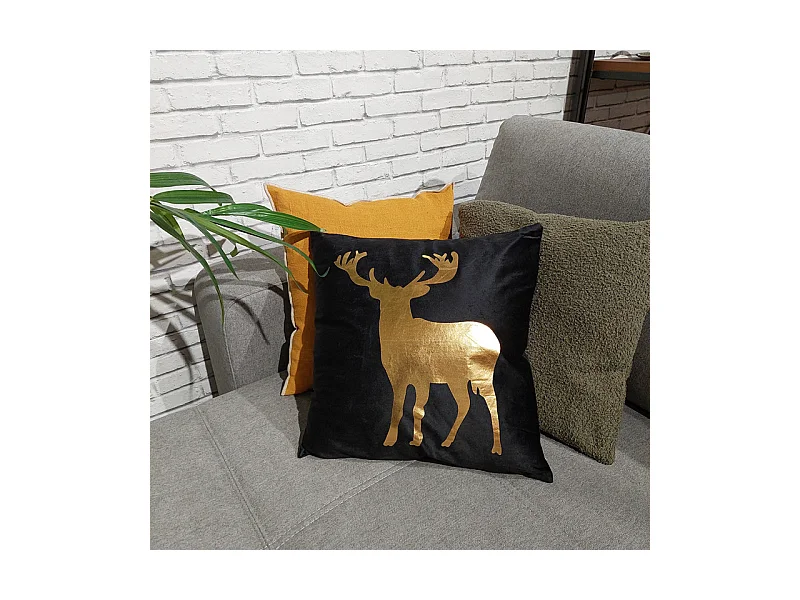 Lot de 2 coussins 45 x 45 cm velours noir et cerf doré - CERF DORÉ