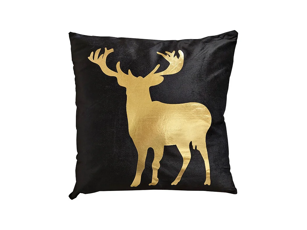 Lot de 2 coussins 45 x 45 cm velours noir et cerf doré - CERF DORÉ