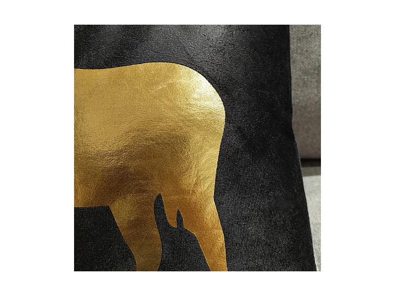 Lot de 2 coussins 45 x 45 cm velours noir et cerf doré - CERF DORÉ