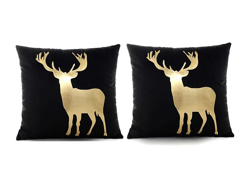 Lot de 2 coussins 45 x 45 cm velours noir et cerf doré - CERF DORÉ