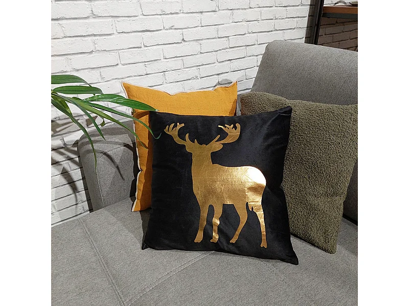 Lot de 2 coussins 45 x 45 cm velours noir et cerf doré - CERF DORÉ