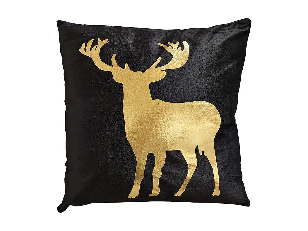 Lot de 2 coussins 45 x 45 cm velours noir et cerf doré - CERF DORÉ