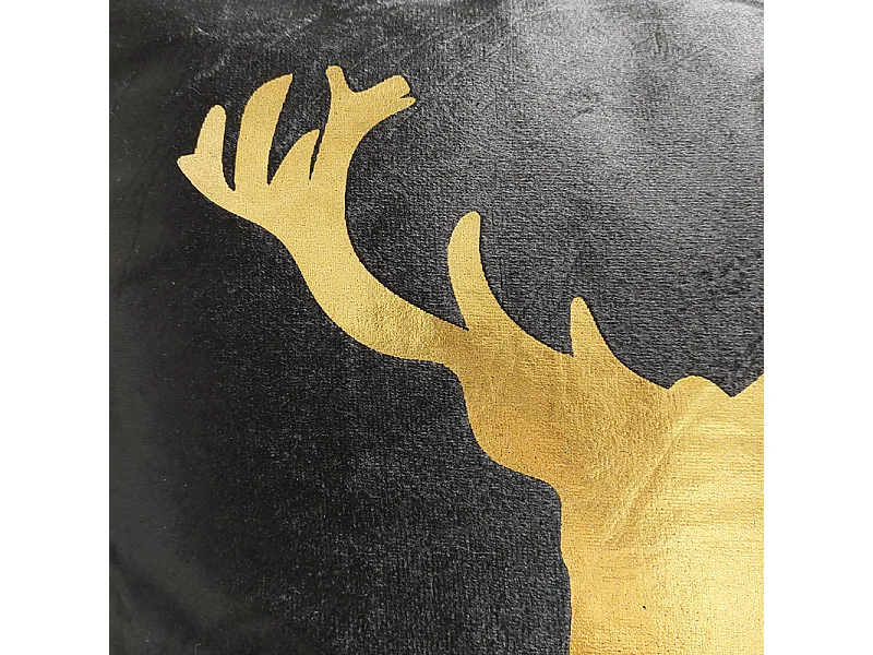Lot de 2 coussins 45 x 45 cm velours noir et cerf doré - CERF DORÉ