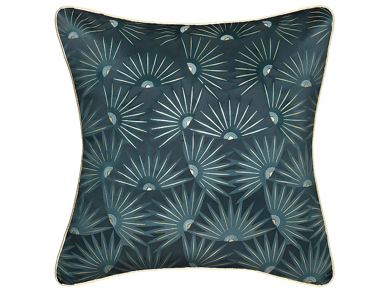 Housse de Coussin Velours Bleu Canard motif Or 40 x 40 cm