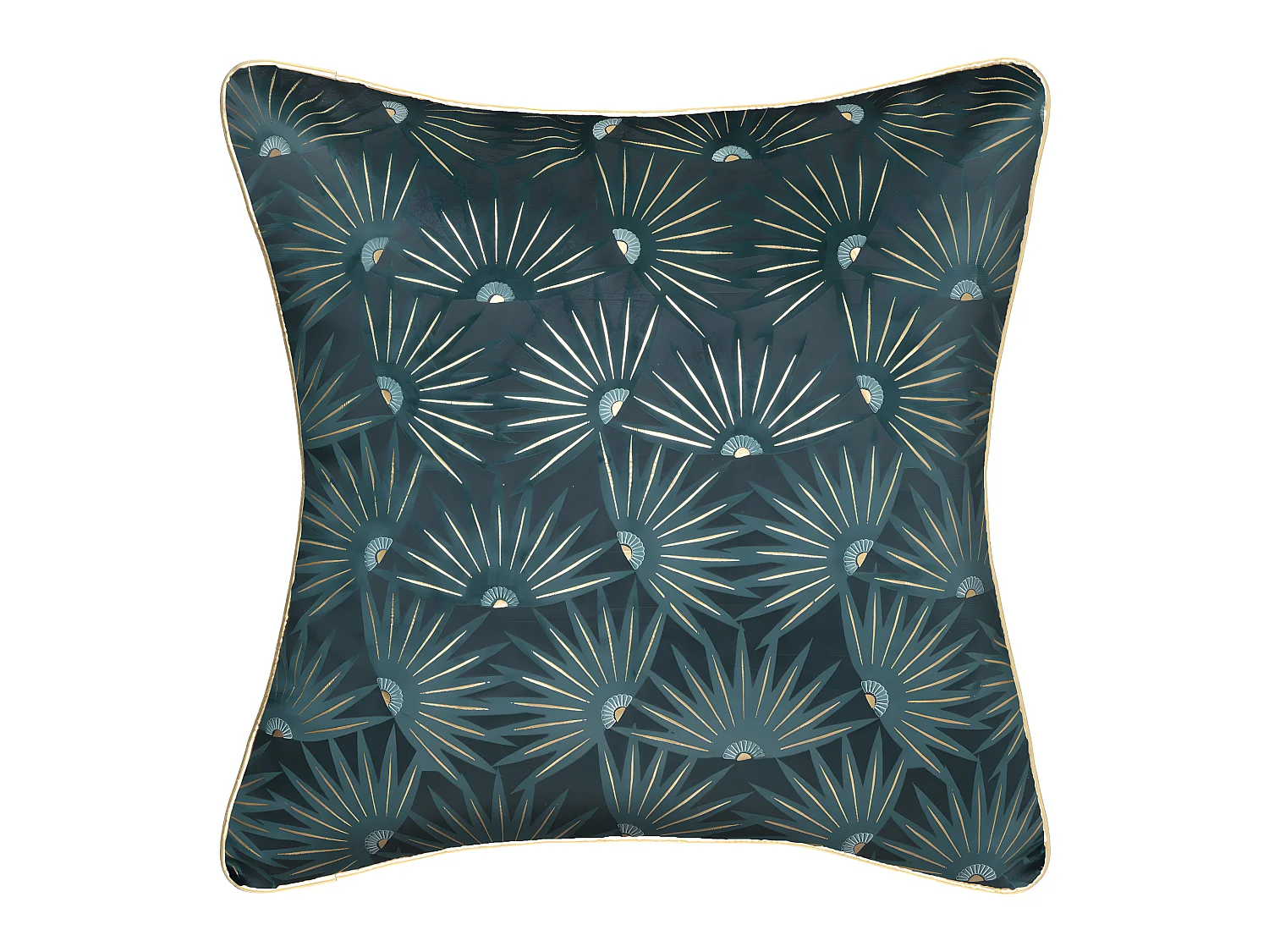 Housse de Coussin Velours Bleu Canard motif Or 40 x 40 cm