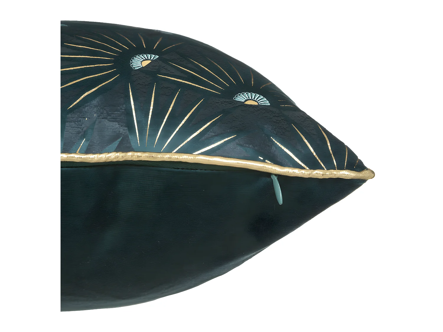 Housse de Coussin Velours Bleu Canard motif Or 40 x 40 cm