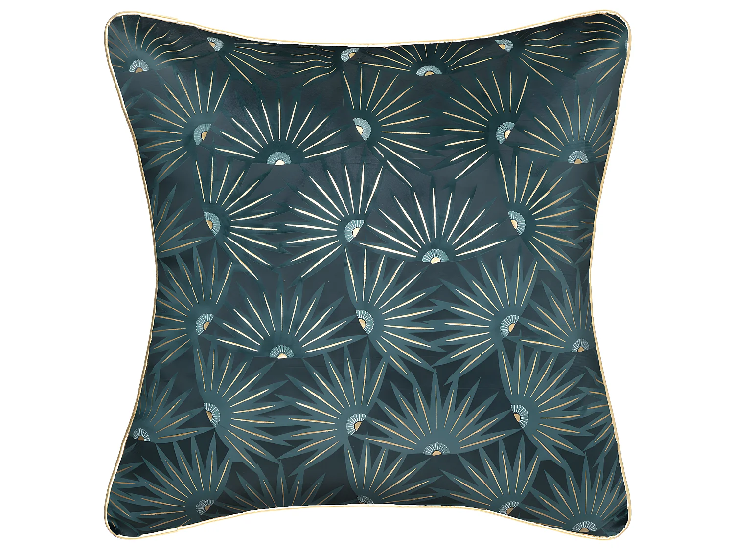 Housse de Coussin Velours Bleu Canard motif Or 40 x 40 cm