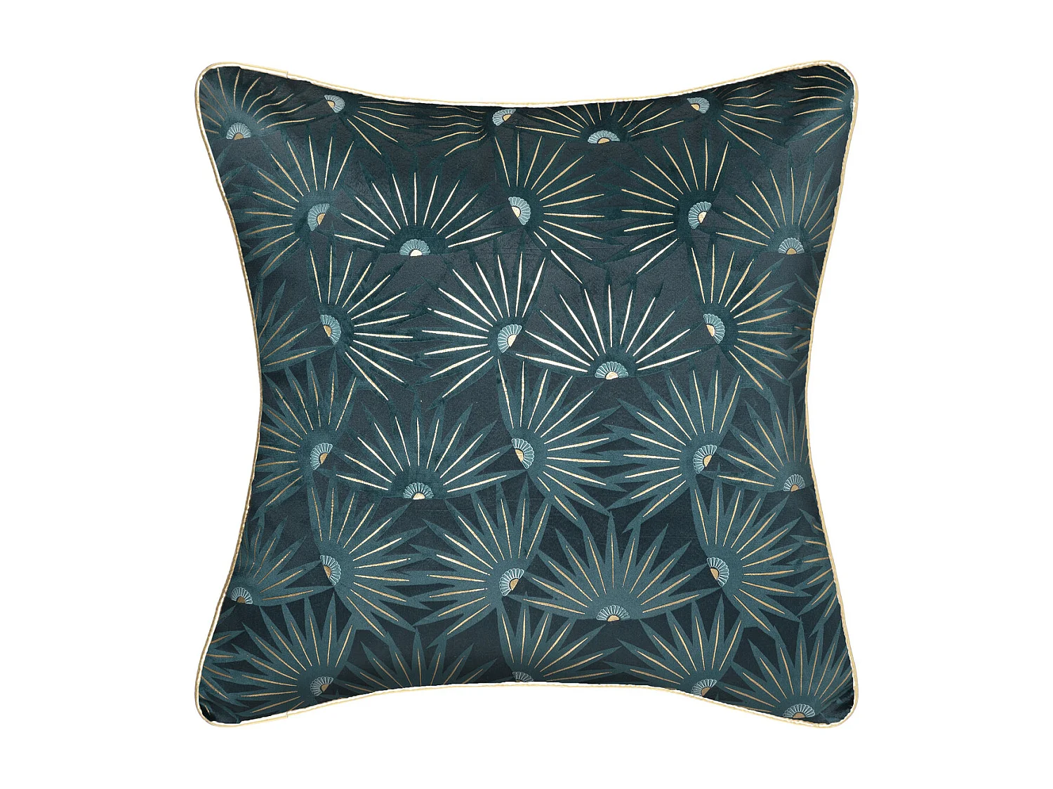 Housse de Coussin Velours Bleu Canard motif Or 40 x 40 cm