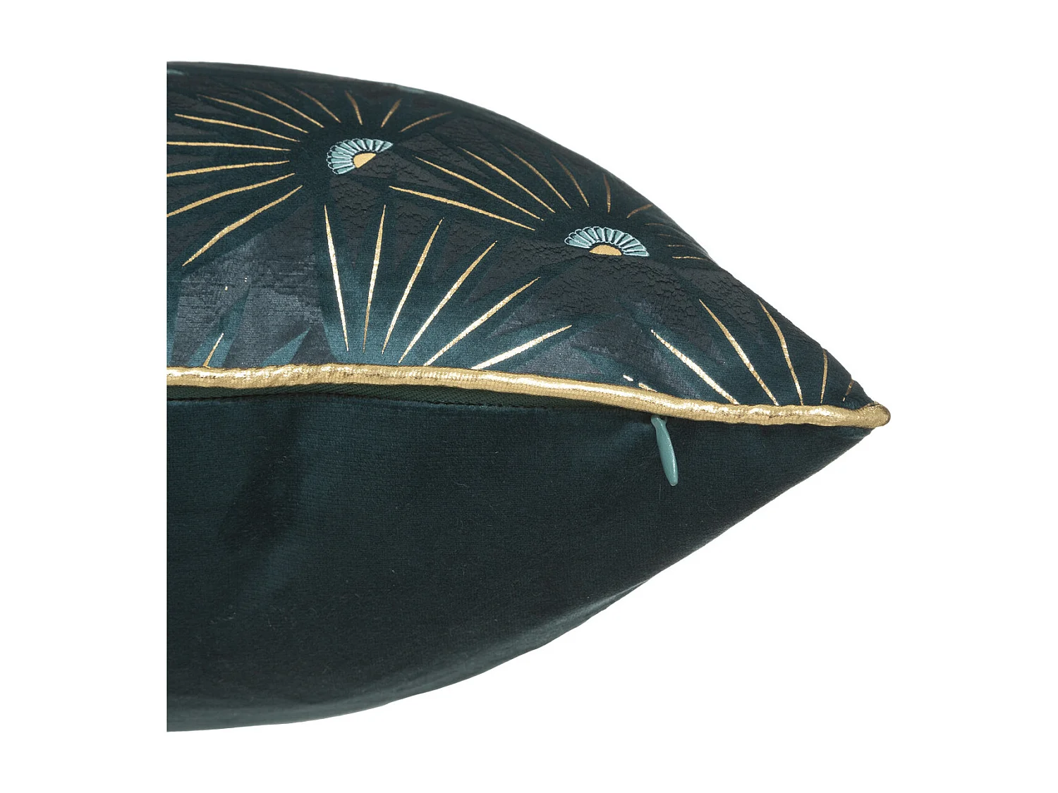 Housse de Coussin Velours Bleu Canard motif Or 40 x 40 cm