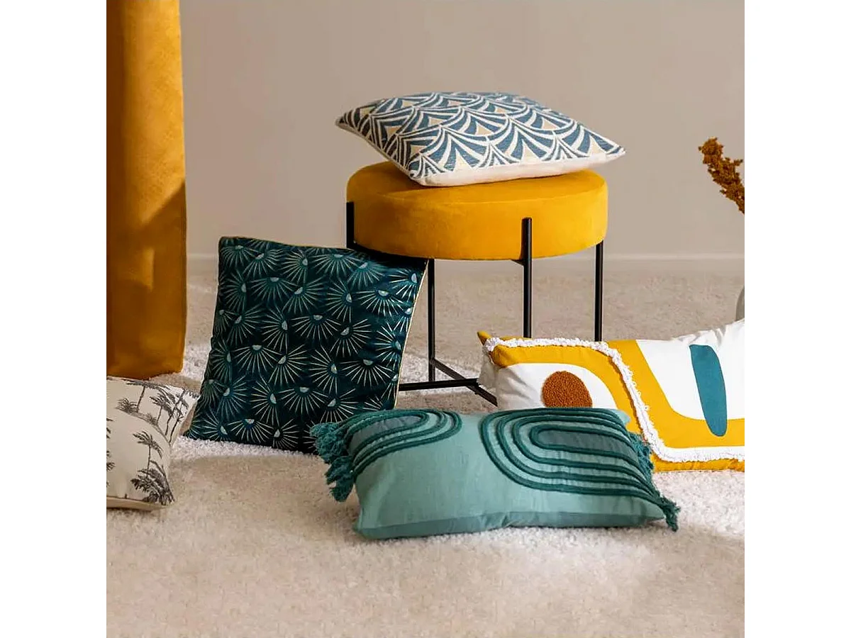 Housse de Coussin Velours Bleu Canard motif Or 40 x 40 cm