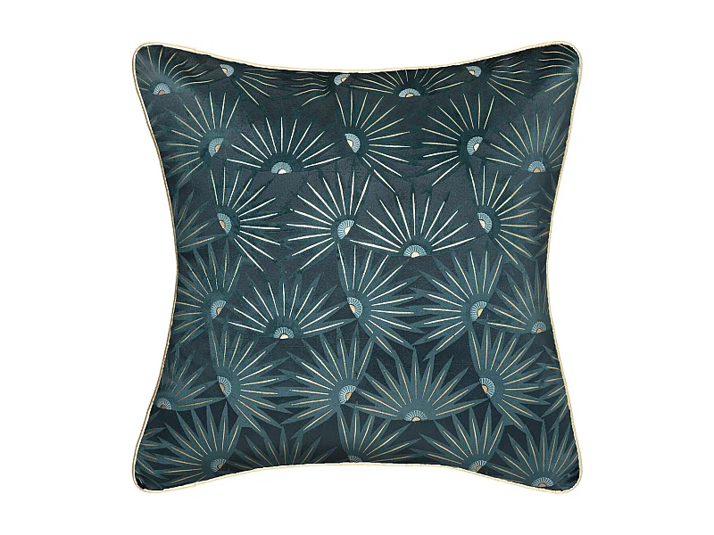 Housse de Coussin Velours Bleu Canard motif Or 40 x 40 cm