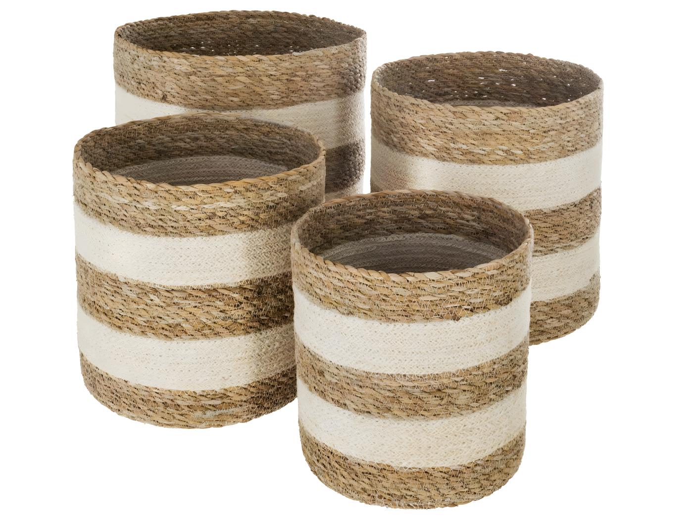 Set De 4 Paniers De Rangement En Jute Et Seagrass Blanc Et Naturel