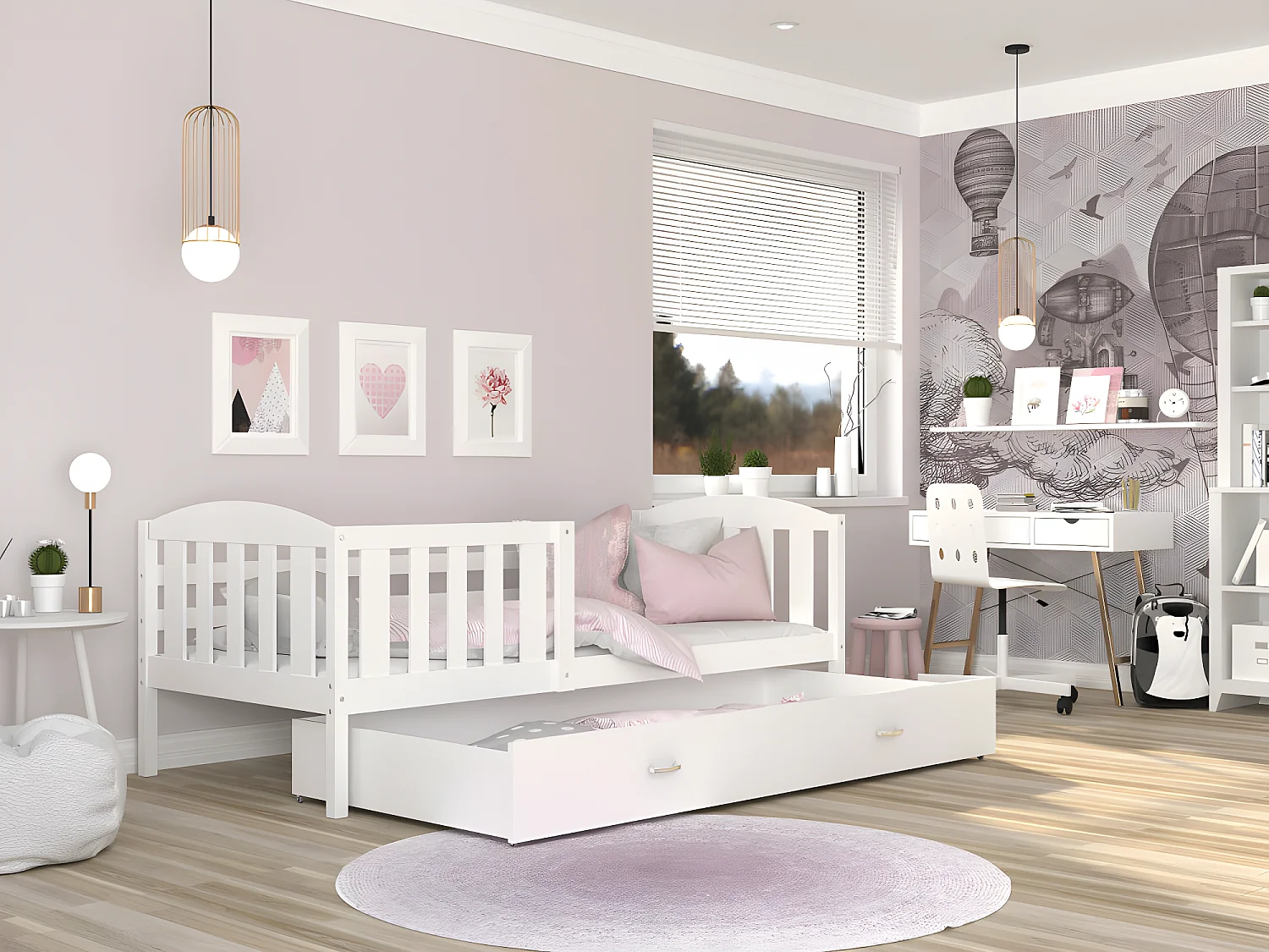 Lit Enfant Teo 90x190 Blanc - blanc Livré avec sommiers, tiroir et matelas en mousse de 7cm