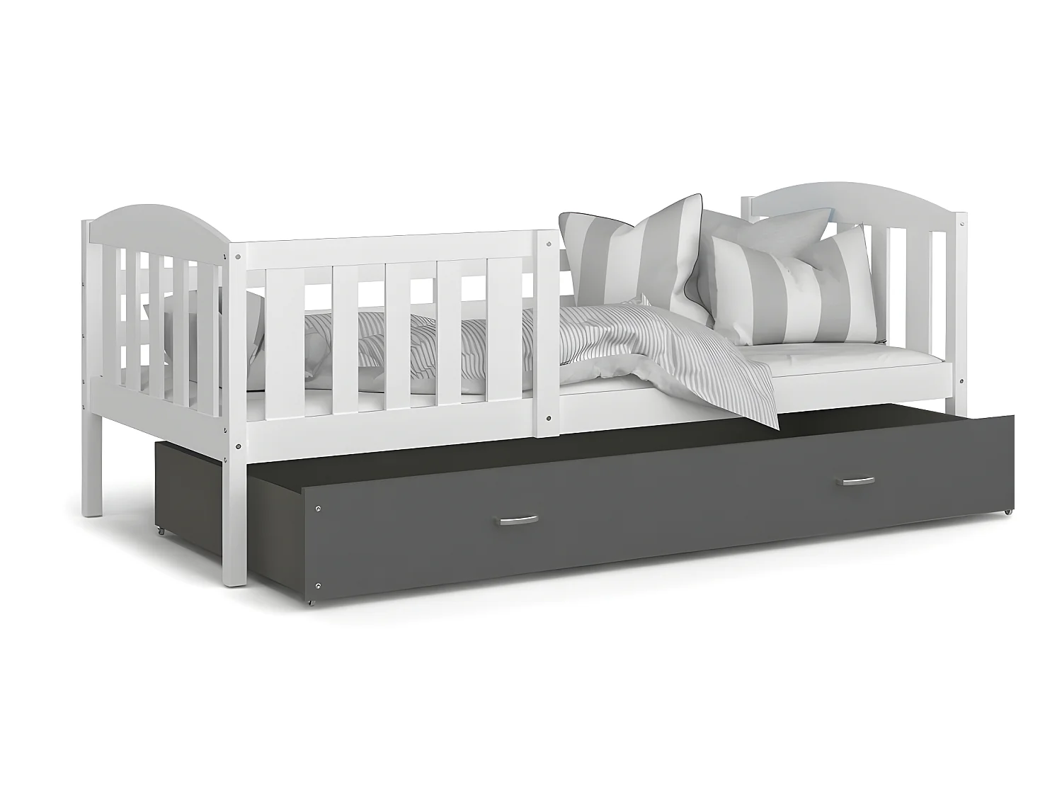 Lit Enfant Teo 90x190 Blanc - gris Livré avec sommiers, tiroir et matelas en mousse de 7cm