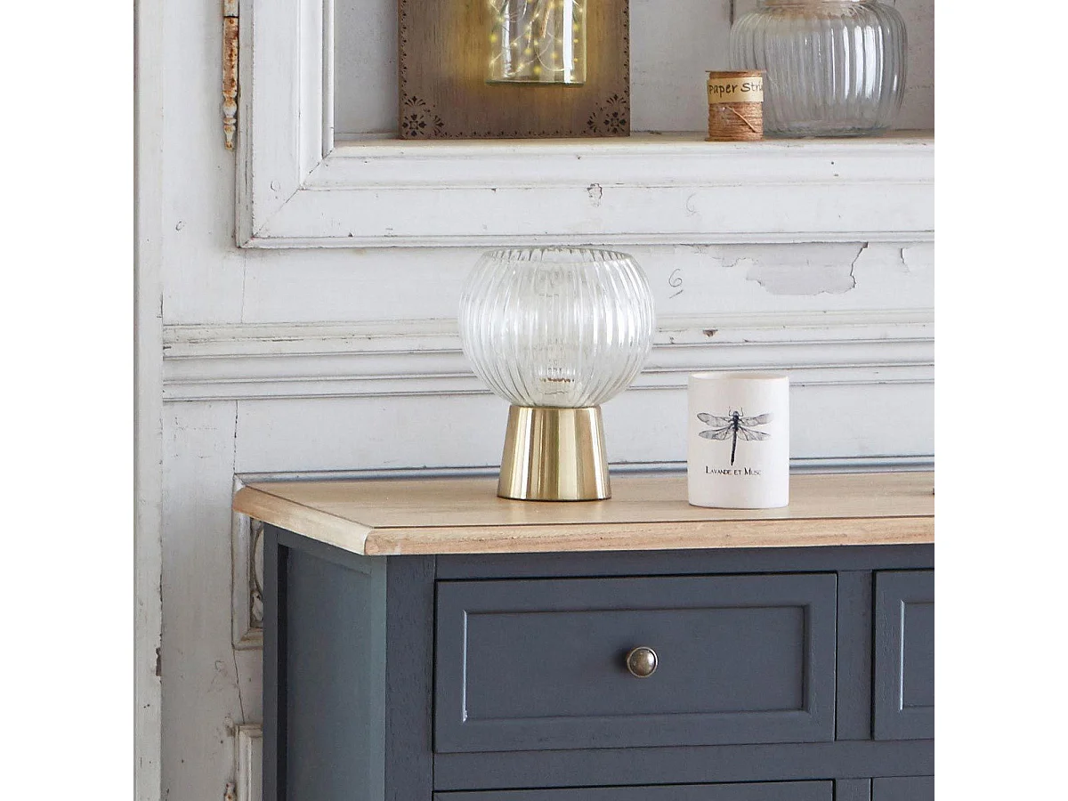 Lampe à poser en Verre déco et base en Métal H 19.5 cm