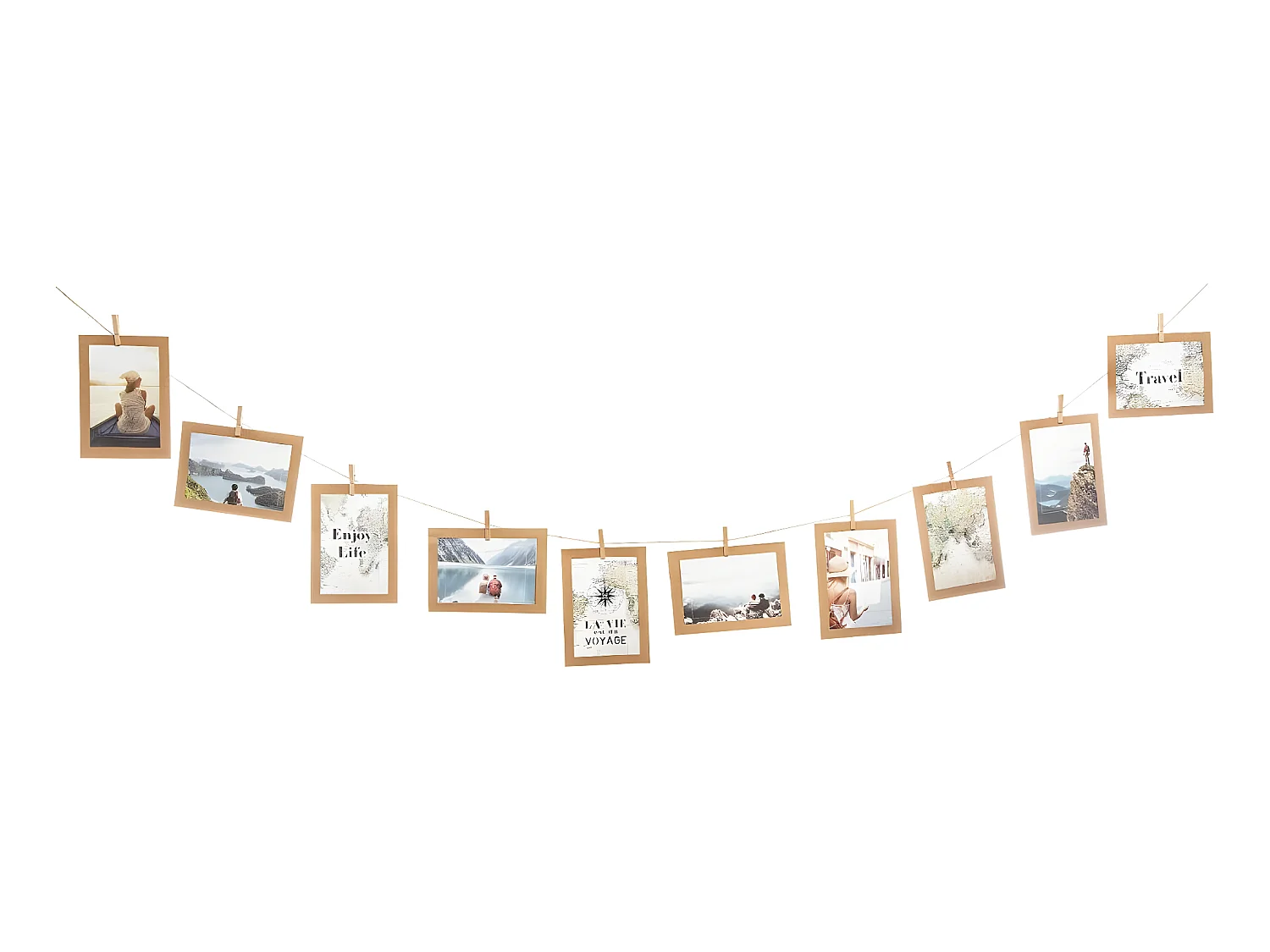 Pèle mêle 10 Cadre photos 10 x 15 cm à suspendre avec pinces et corde