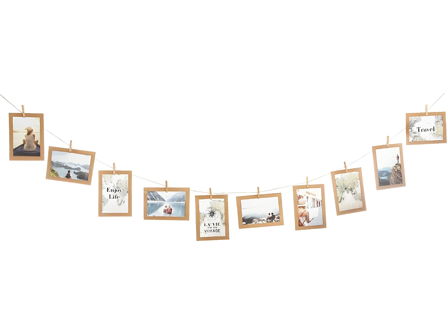 Pèle mêle 10 Cadre photos 10 x 15 cm à suspendre avec pinces et corde