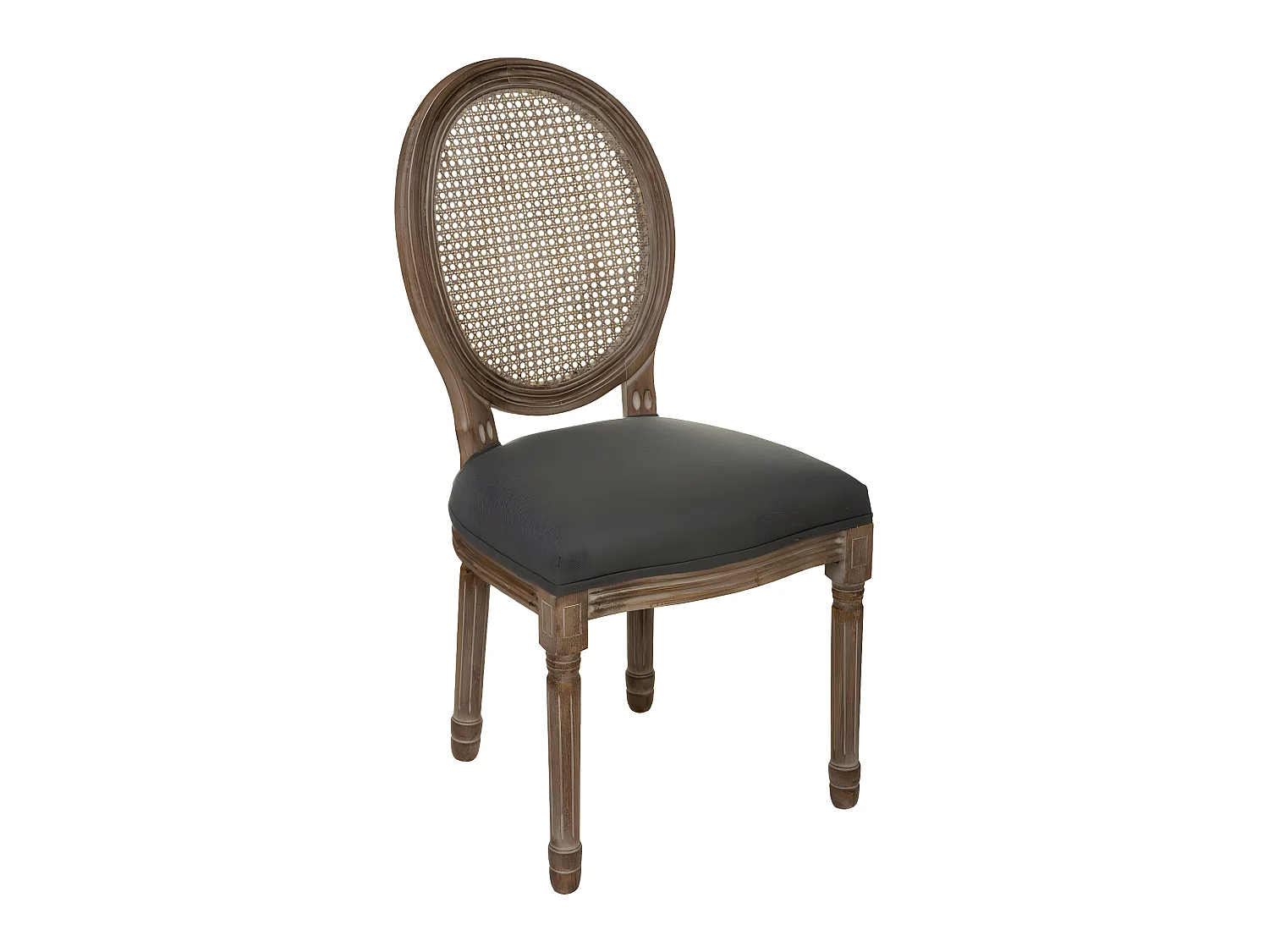 Chaise de table en coton Gris et Bois blanchi avec dossier Cannage
