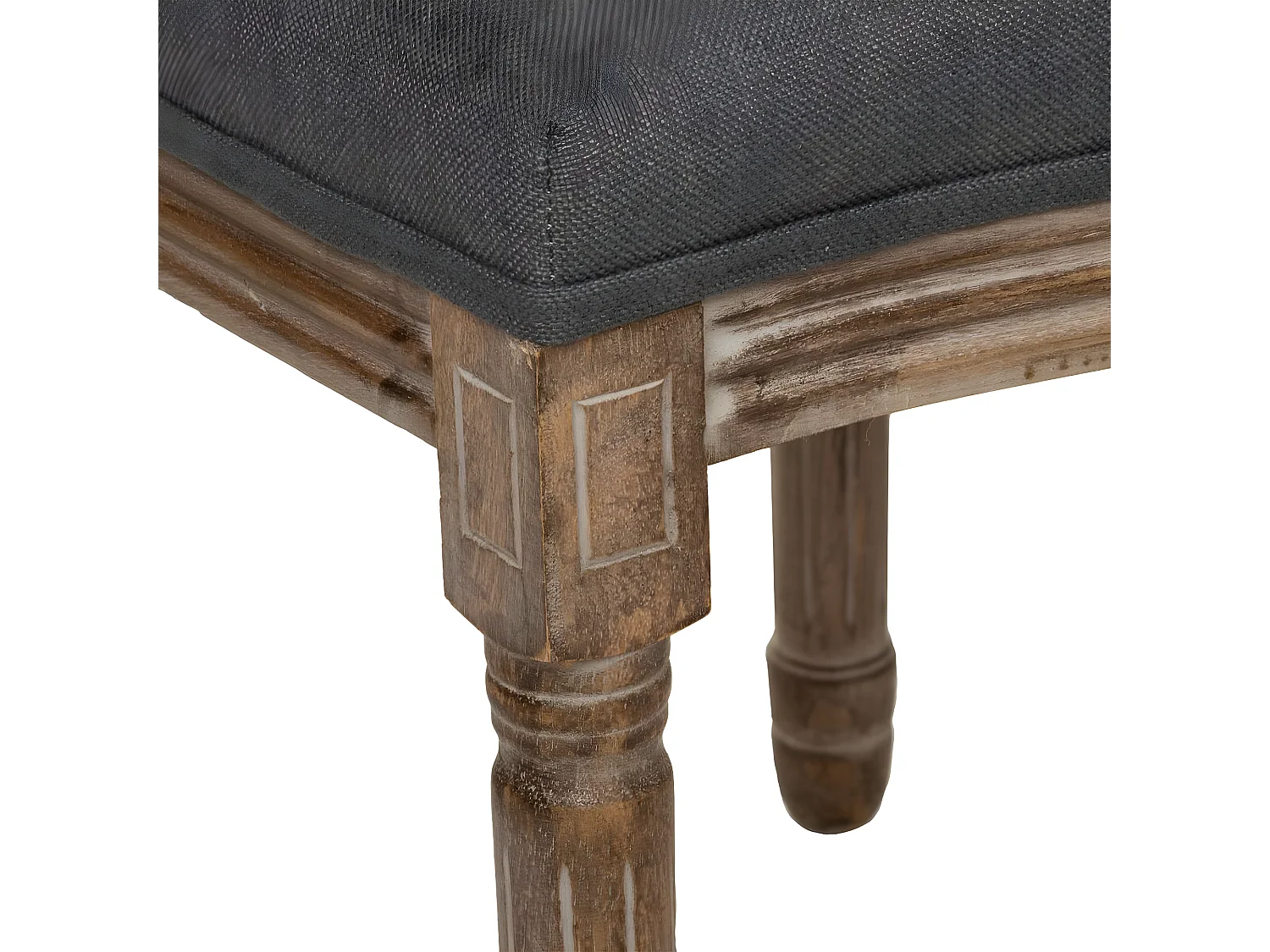 Chaise de table en coton Gris et Bois blanchi avec dossier Cannage