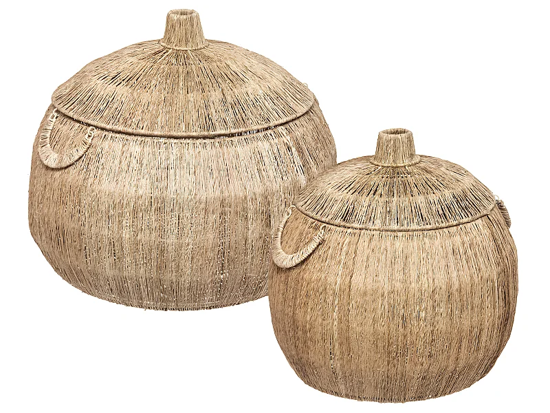 Set de 2 Paniers de rangement en Jute avec couvercle