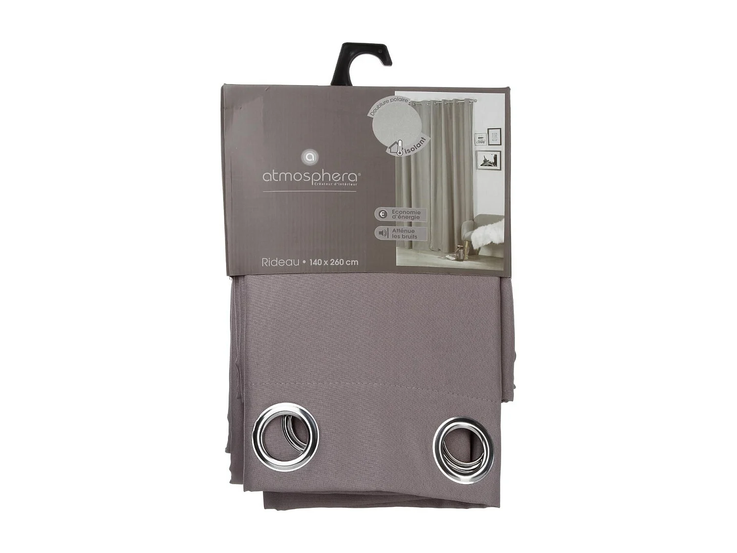 Rideau à œillets isolant doublure polaire Gris 140 x 260 cm