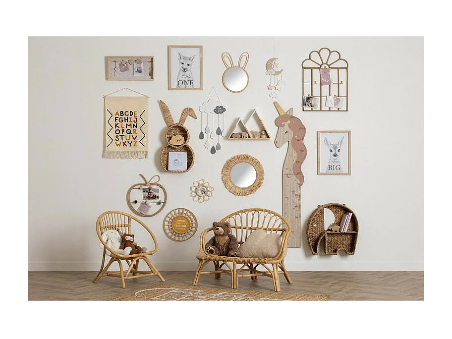 Miroir mural Lion en Raphia et Rotin D 38 cm pour chambre d'enfant