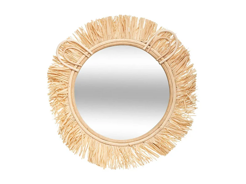 Miroir mural Lion en Raphia et Rotin D 38 cm pour chambre d'enfant