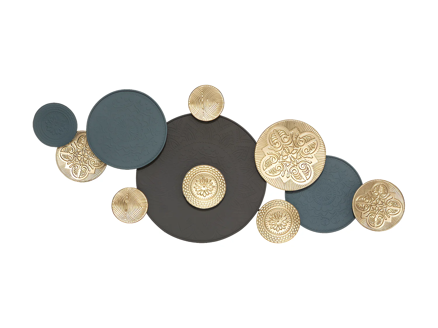 Déco murale en métal bleu & doré 143 x 59 cm