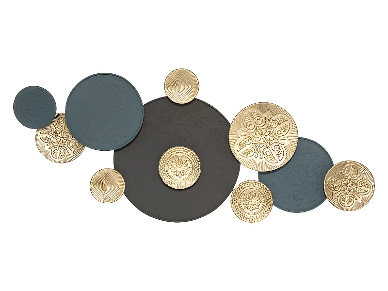 Déco murale en métal bleu & doré 143 x 59 cm