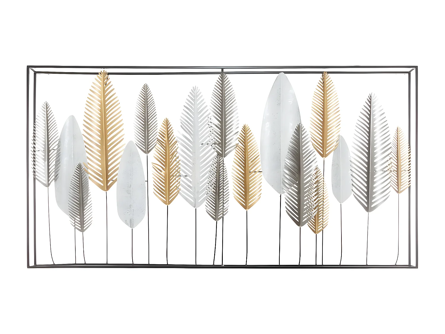 Déco murale Feuilles en métal noire et doré 134 x 68 cm