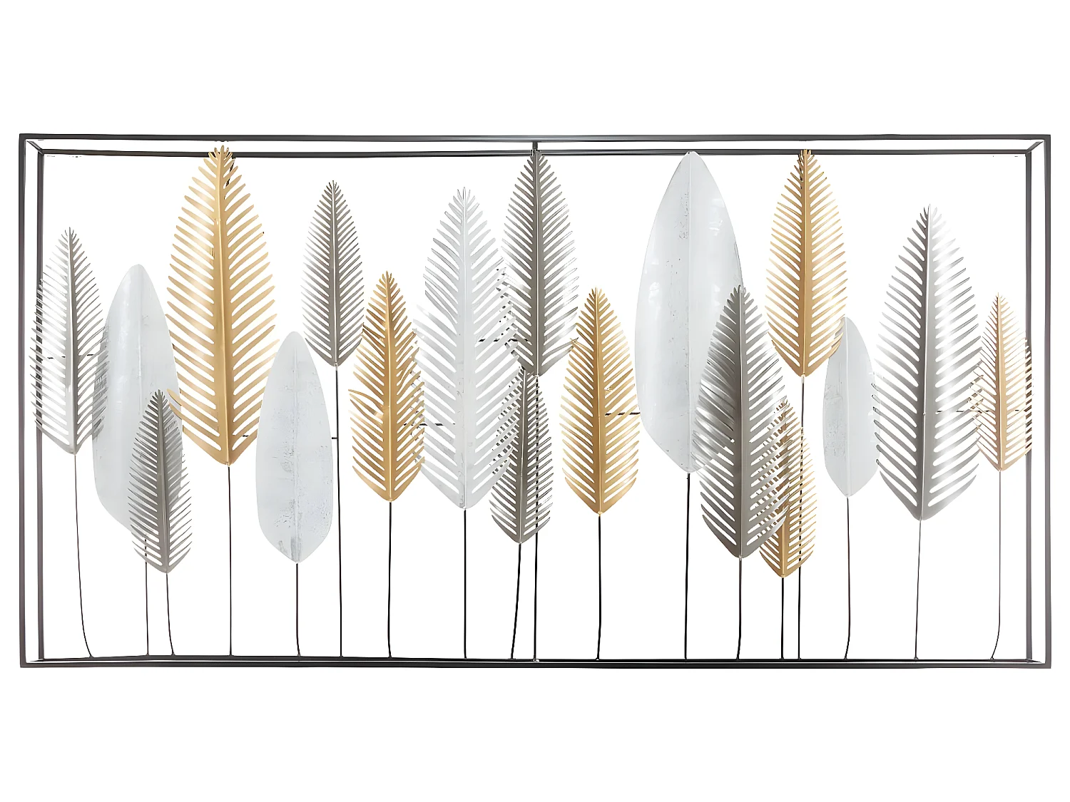 Déco murale Feuilles en métal noire et doré 134 x 68 cm