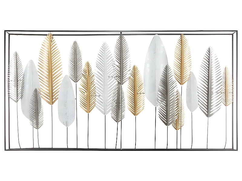 Déco murale Feuilles en métal noire et doré 134 x 68 cm