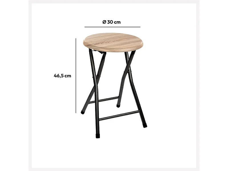 Tabouret pliant en Métal Noir et Bois