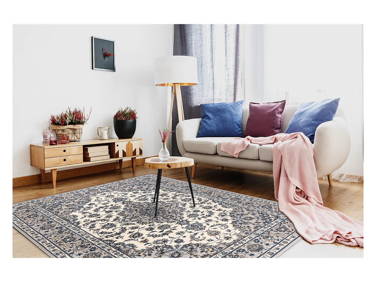 Tapijt NAIN Frame ornament 7335/51935 beige / marineblauw 120x170 cm