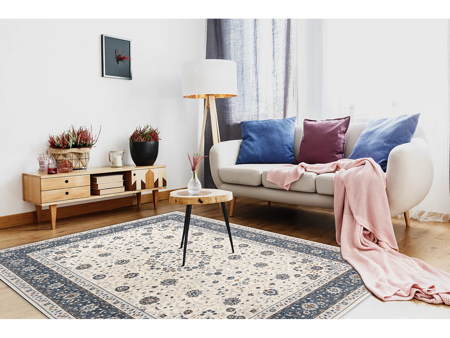 Tapijt NAIN Frame ornament 7179/51943 beige / marineblauw 120x170 cm