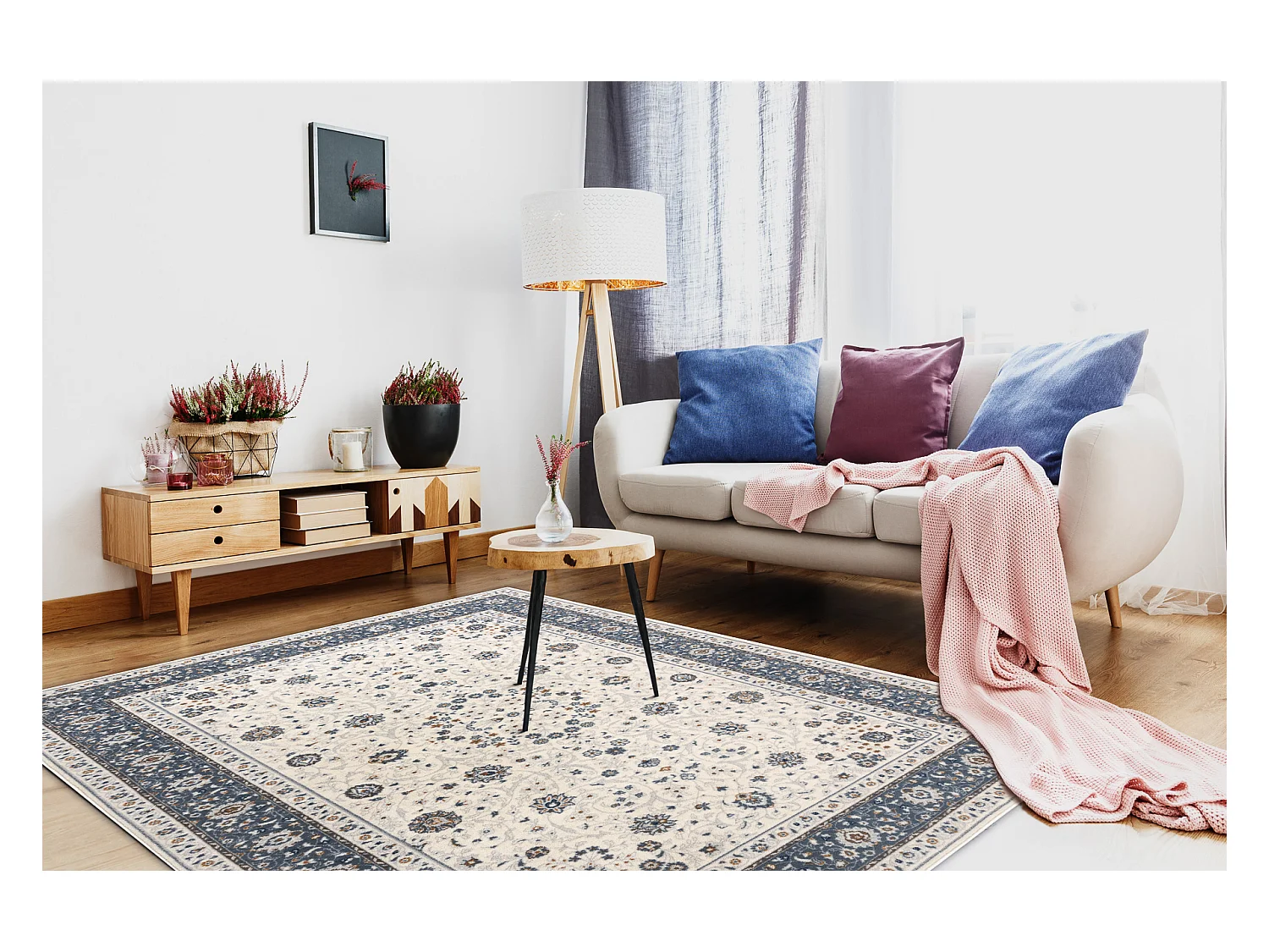 Tapijt NAIN Frame ornament 7179/51943 beige / marineblauw 120x170 cm