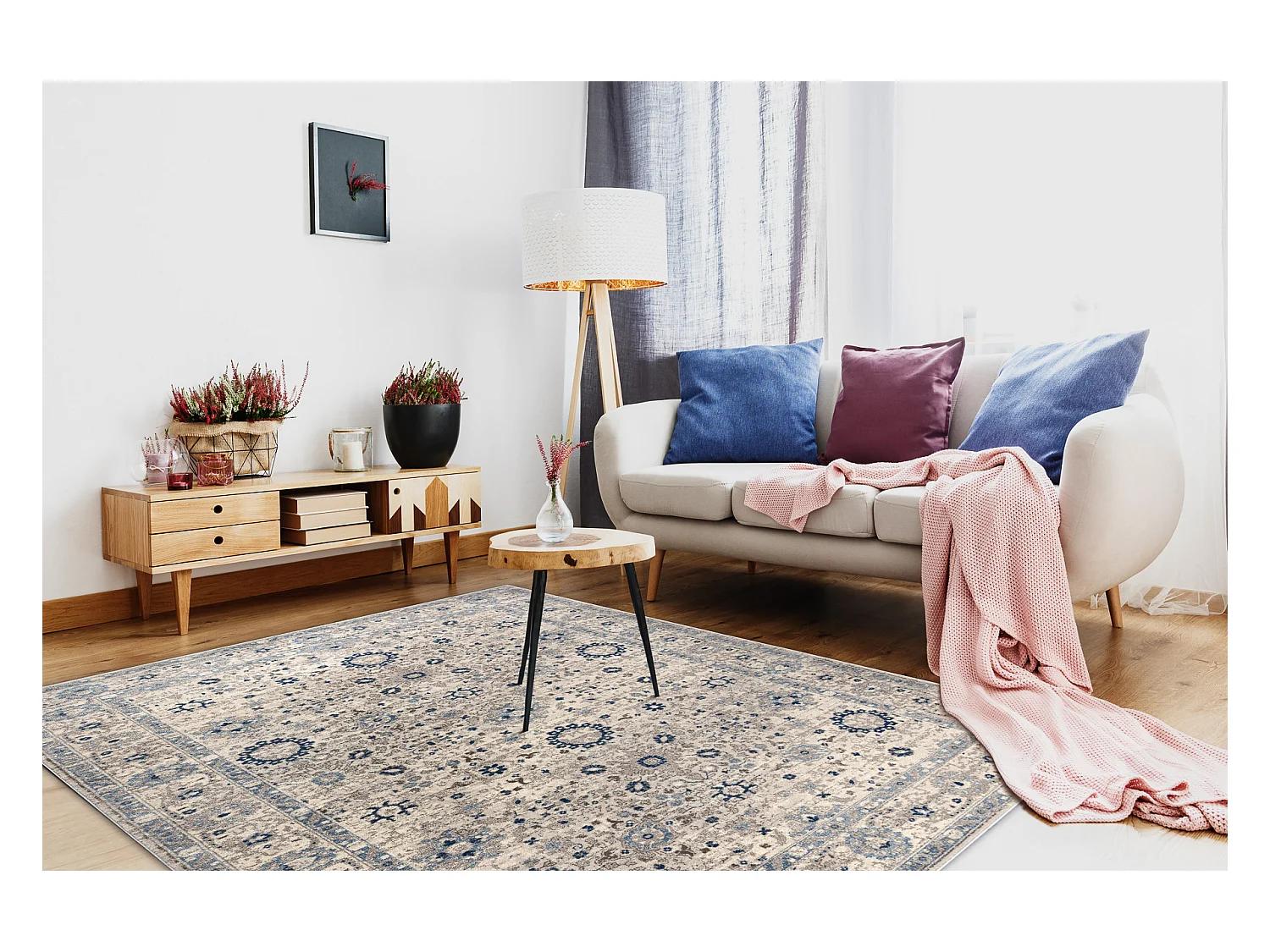 Tapis NAIN Cadre ornement 7586/51935 beige / bleu foncé 240x340 cm