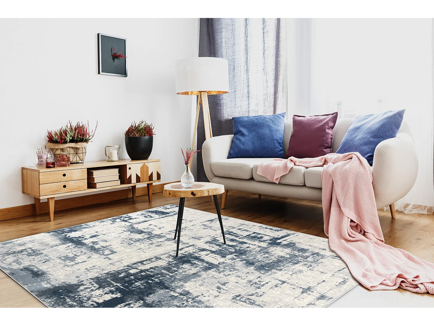 Tapijt NAIN Overdubbed vintage 7005/51955 beige / marineblauw 80x150 cm