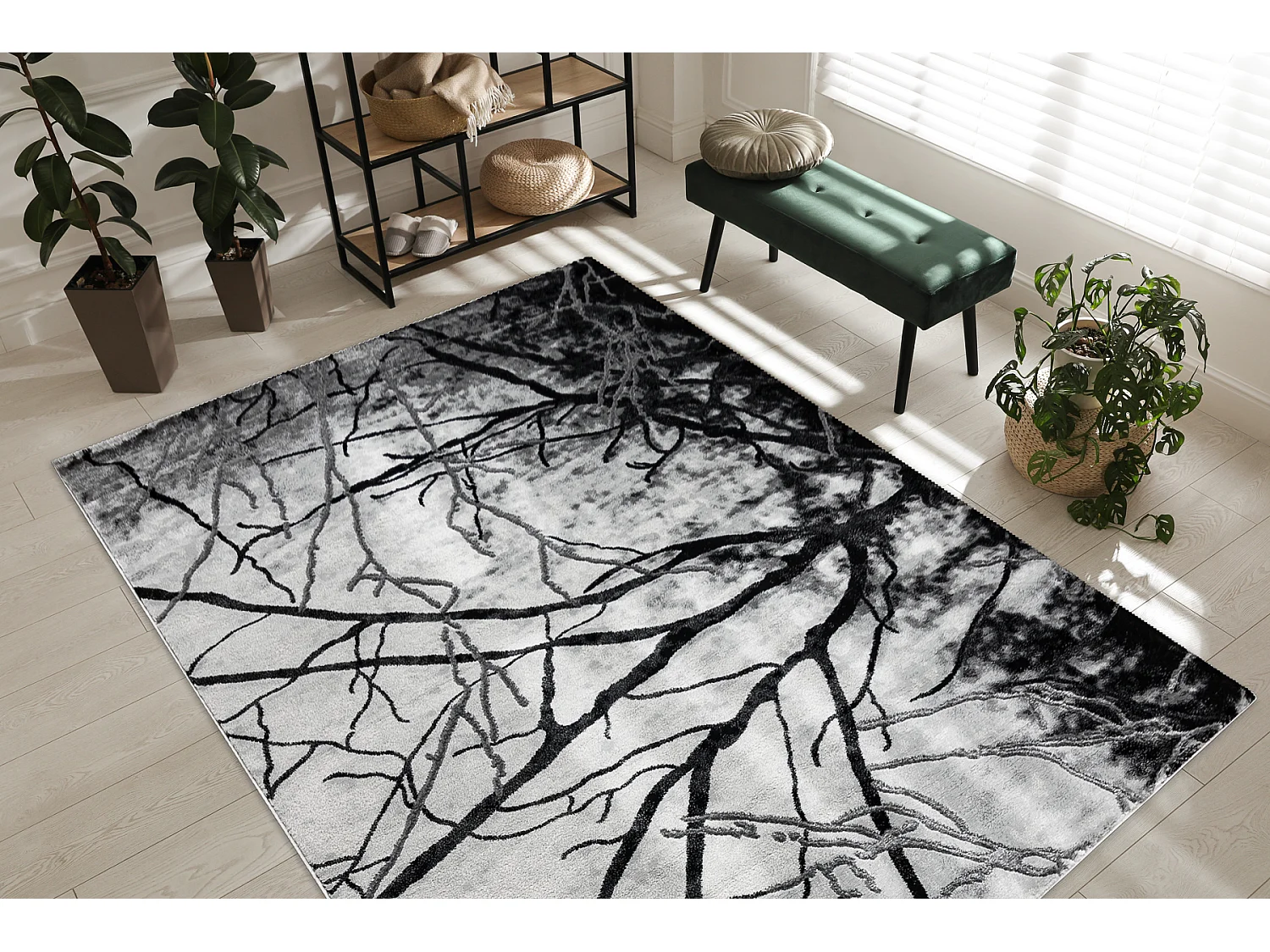 Tapis EMERALD exclusif 3820 glamour, élégant arbre argent  280x370 cm