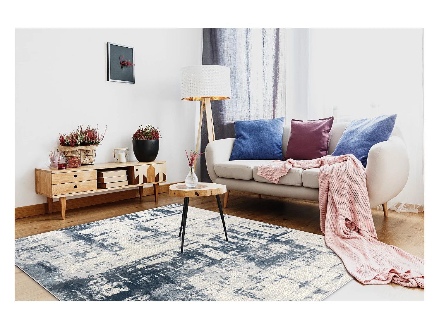 Tapijt NAIN Overdubbed vintage 7005/51955 beige / marineblauw 200x300 cm