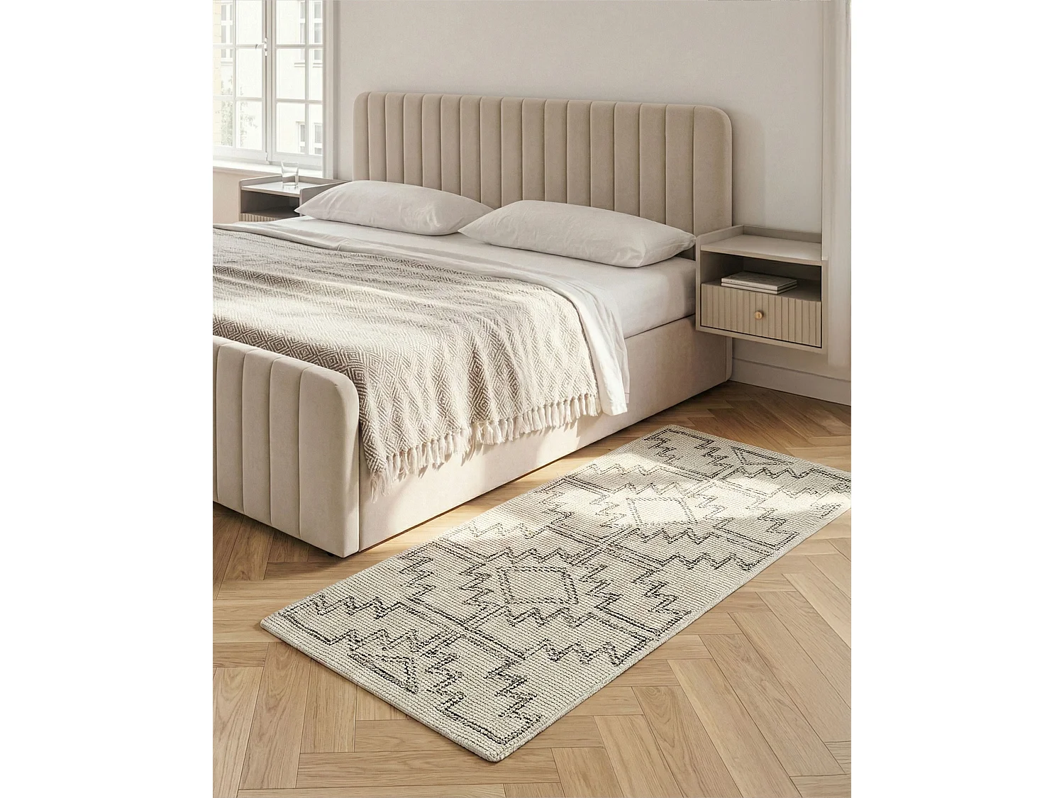 Vloerkleed wol beige/zwart 80 x 150 cm URLA