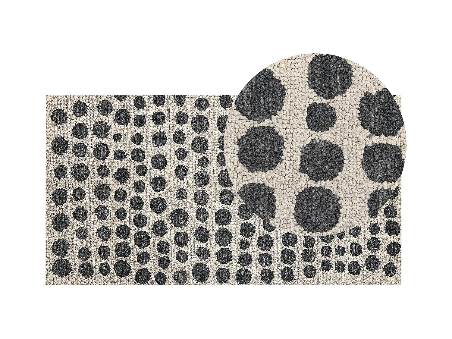 Teppich Wolle beige/schwarz gepunktetes Muster 80x150 cm Boho Modern Havran