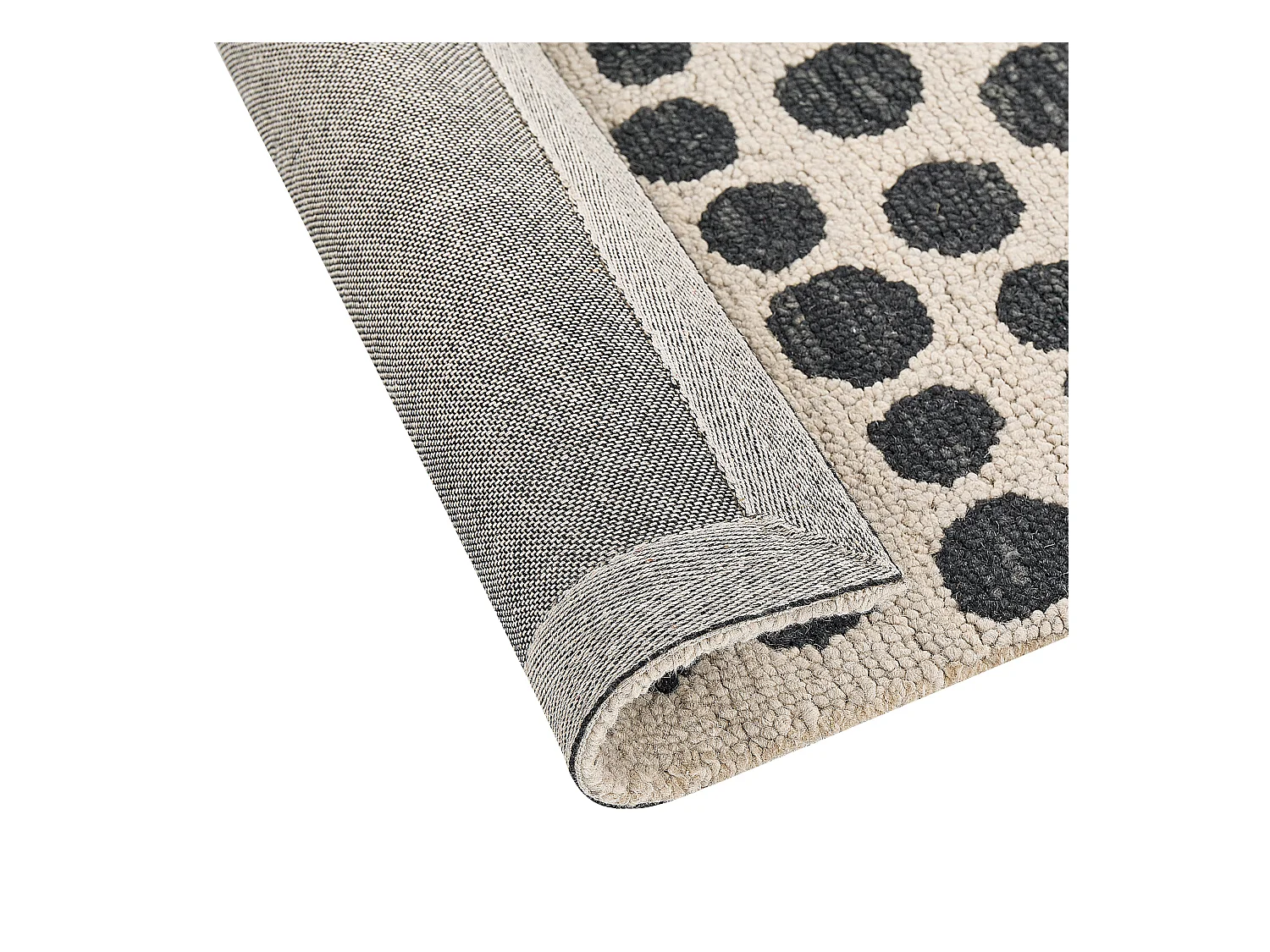 Teppich Wolle beige/schwarz gepunktetes Muster 80x150 cm Boho Modern Havran