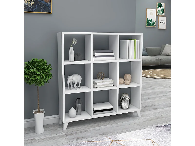 Bibliothèque Svedala à 9 compartiments de rangement 100 x 88 x 20 cm blanc [en.casa]