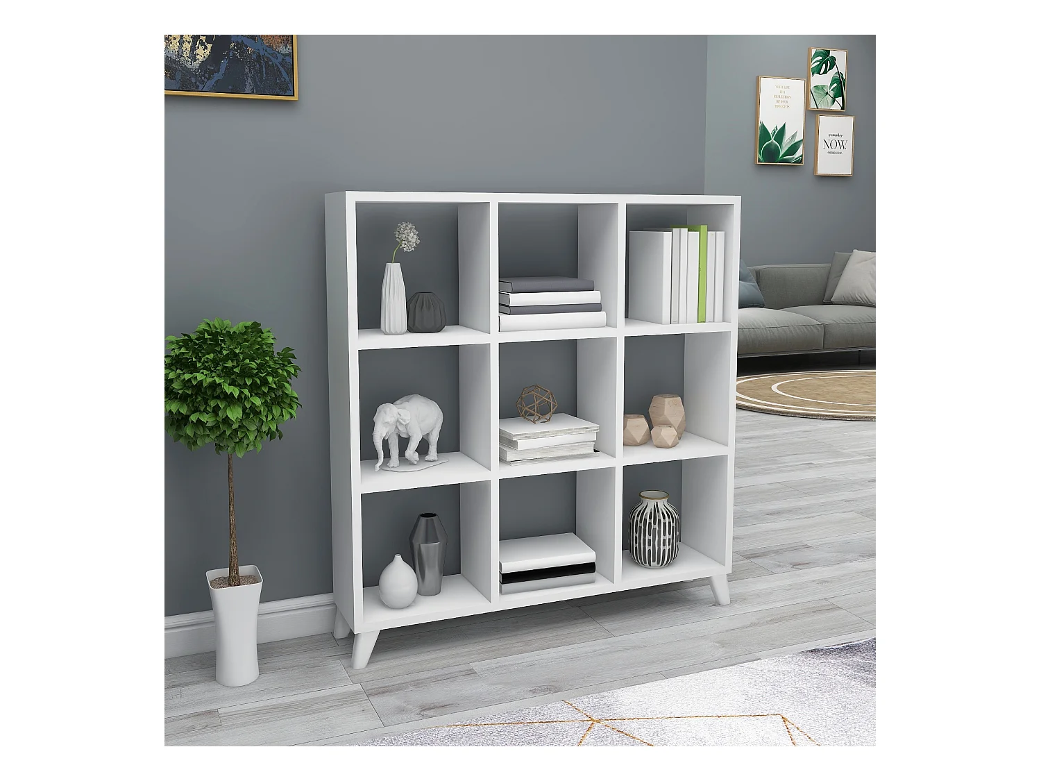 Bibliothèque Svedala à 9 compartiments de rangement 100 x 88 x 20 cm blanc [en.casa]