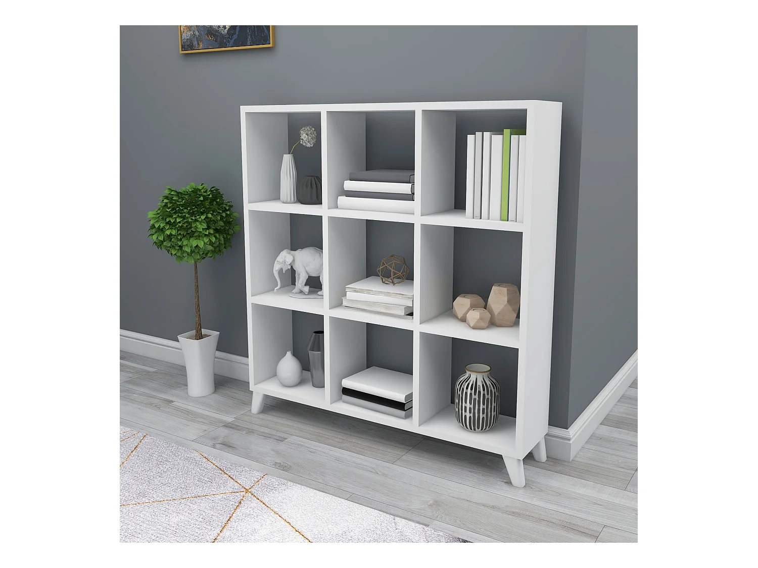 Bibliothèque Svedala à 9 compartiments de rangement 100 x 88 x 20 cm blanc [en.casa]