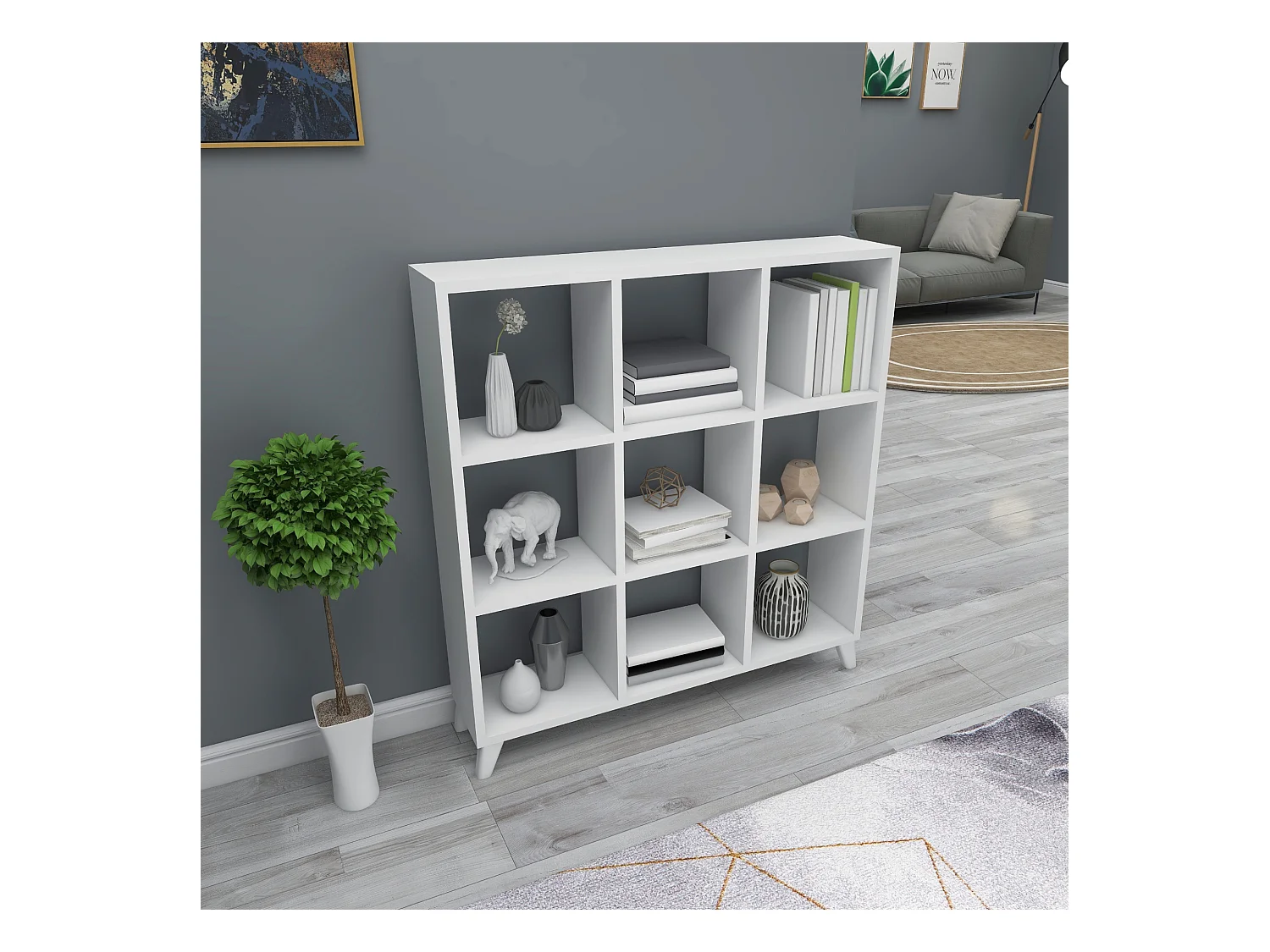 Bibliothèque Svedala à 9 compartiments de rangement 100 x 88 x 20 cm blanc [en.casa]